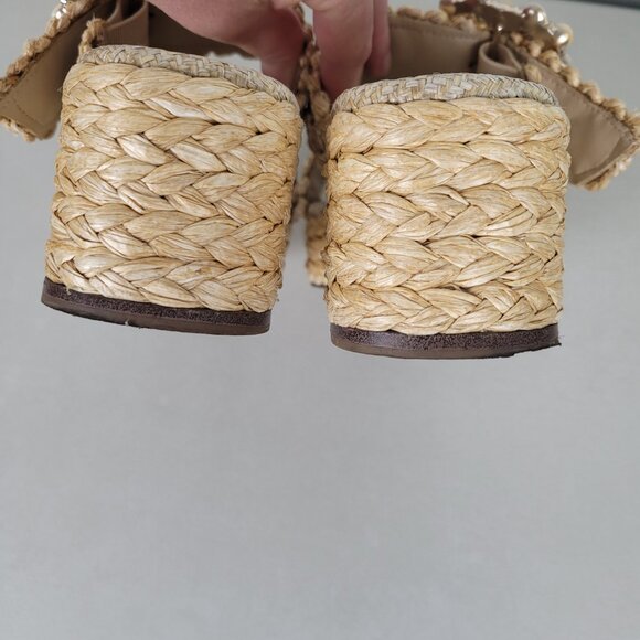 Sam Edelman Size 8M Cadance Sandals Natural Raffia Open Toe Embellished Wedge - Picture 8 of 12